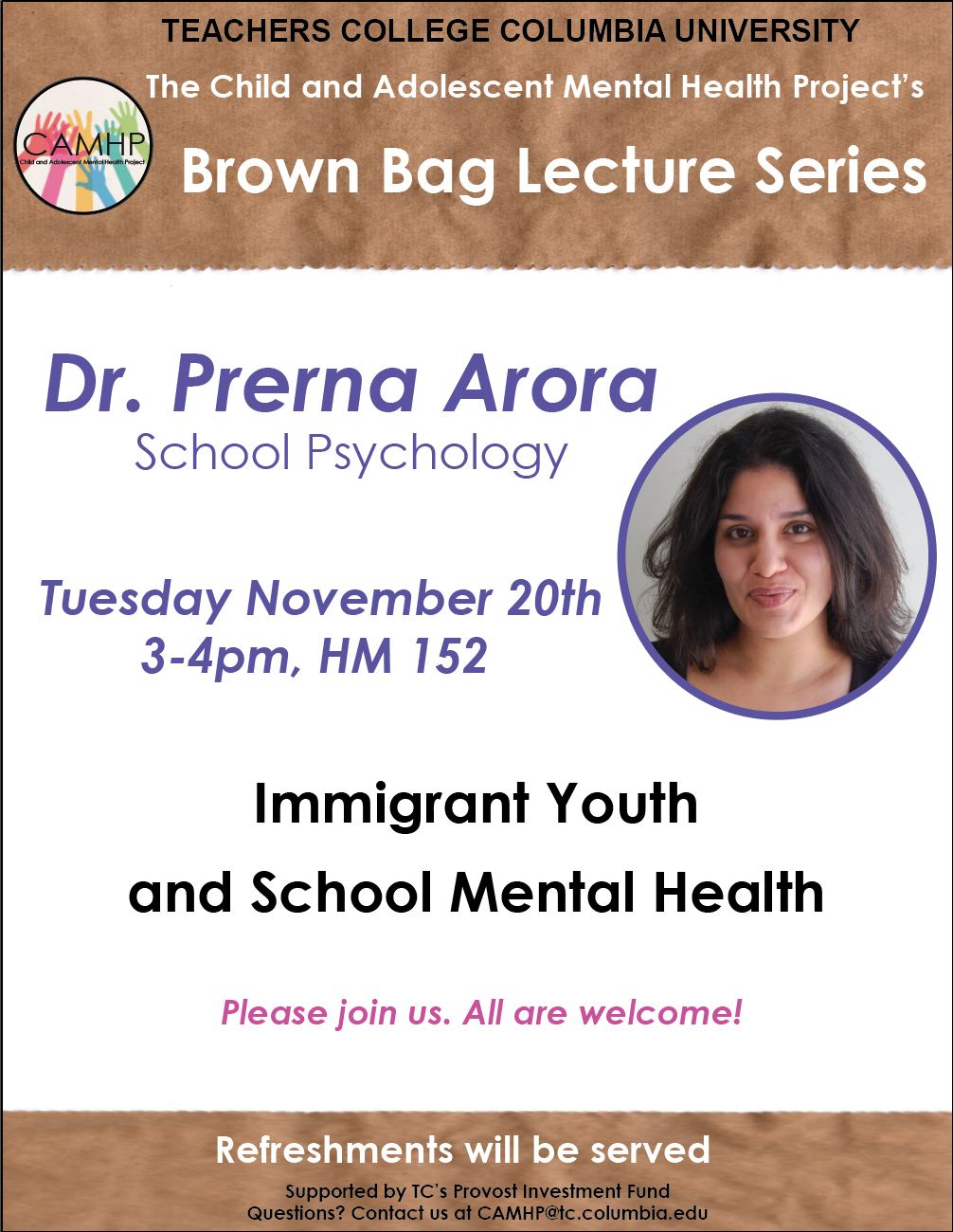 Brown Bag Lecture Series: Dr. Prerna Arora