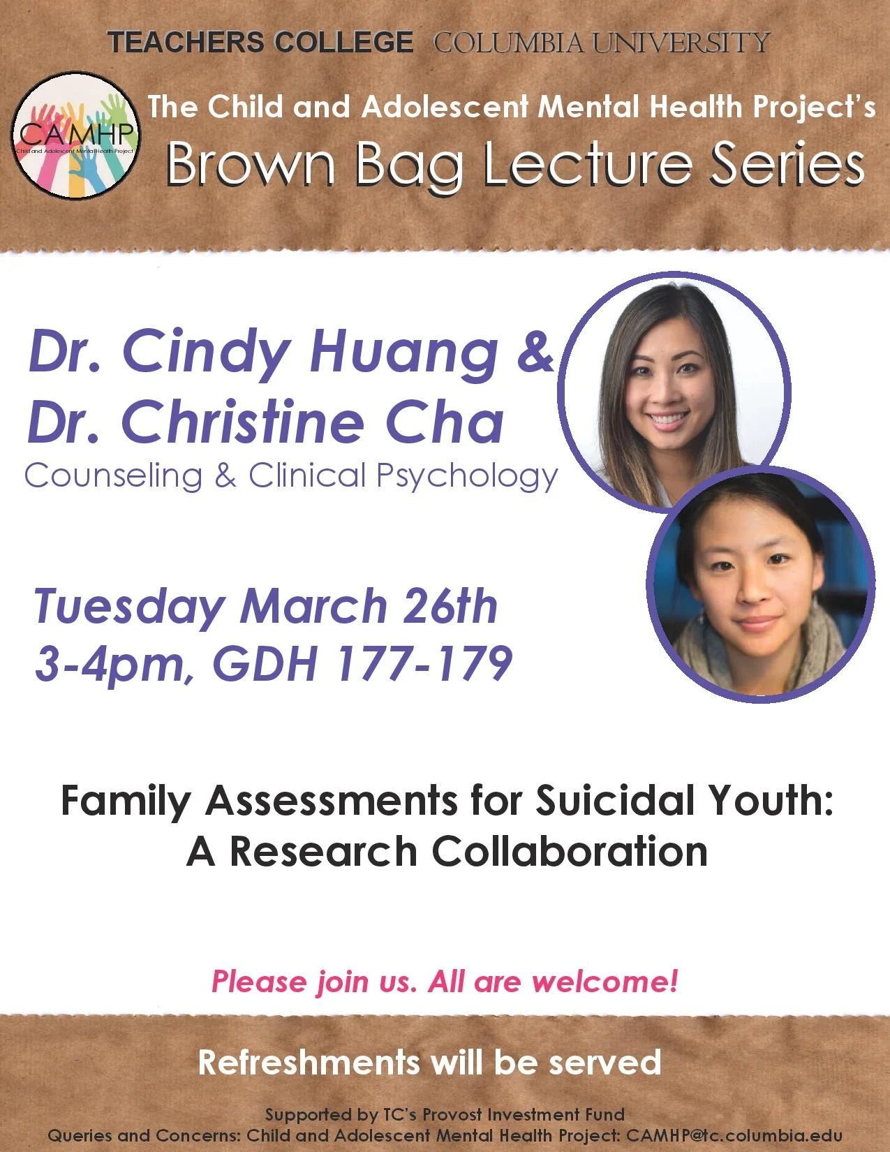 Brown Bag Lecture Series: Dr. Cindy Huang and Dr. Christine Cha