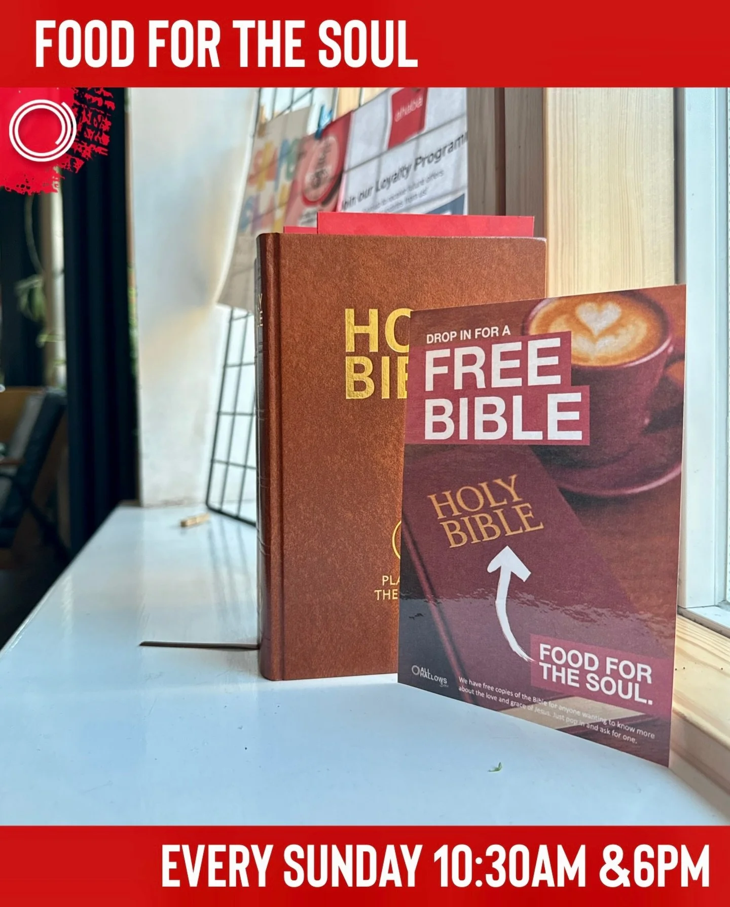 We believe our souls need nourishment, just as much as our bodies do. The Bible feeds that deeper hunger. If you&rsquo;re curious, searching, or simply wanting to read more, drop in, we&rsquo;d love to give you a free copy.