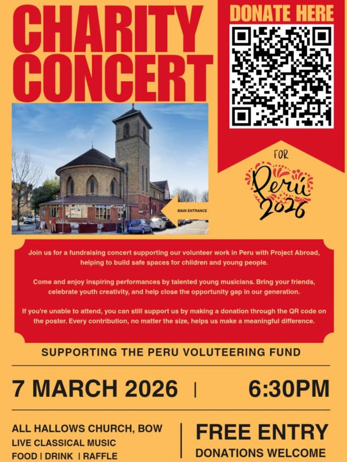 We are excited for Jess, one of our youth. This Saturday join us for a fundraising concert supporting Jess and her volunteer work in Peru with Project Abroad, helping to build safe spaces for children and young people.
Come and enjoy inspiring perfor