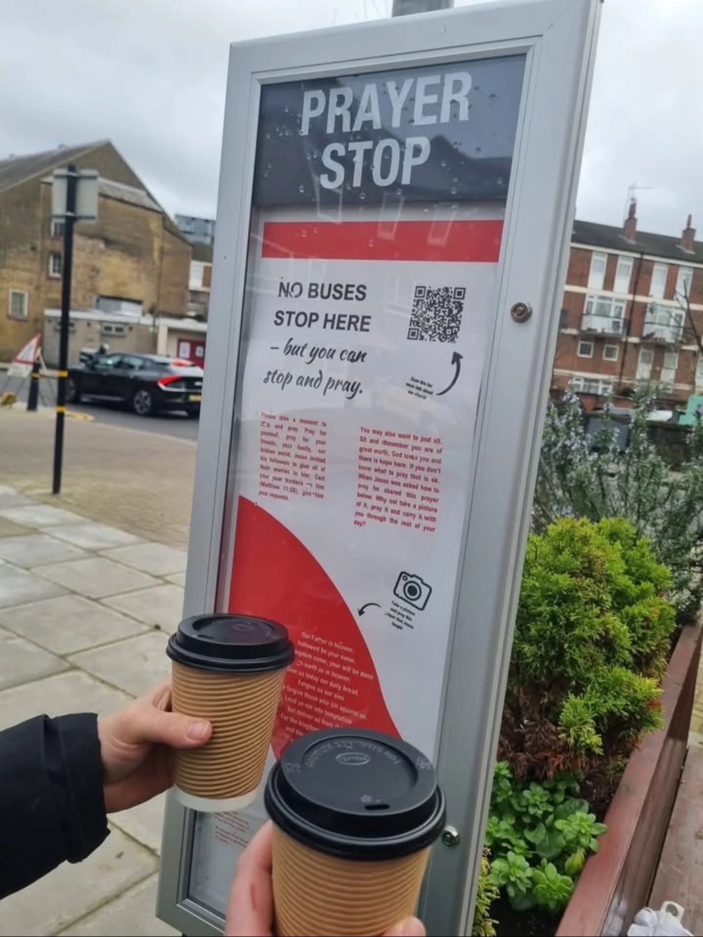 We are loving seeing our prayer stop used. People picking up coffee and stoping to pray. Right on the street prayer invites the kingdom of Jesus to break through the cracks in the pavements. #prayerinthestreets