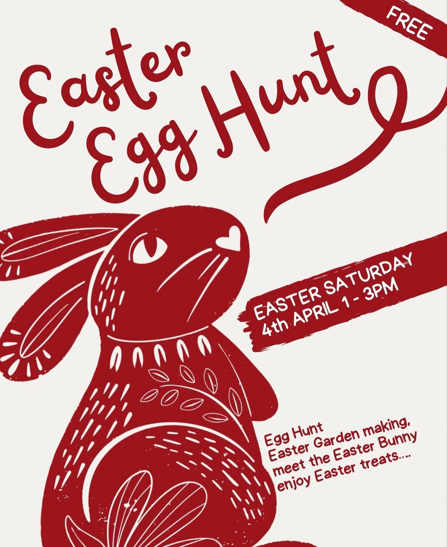We would love to invite you to join us for our Big Egg scavenger hunt. The event is totally free, every child will win a bag of eggs. 

The event also includes Easter Garden making and competition, craft and Easter food and drink.

Join us for our Bi