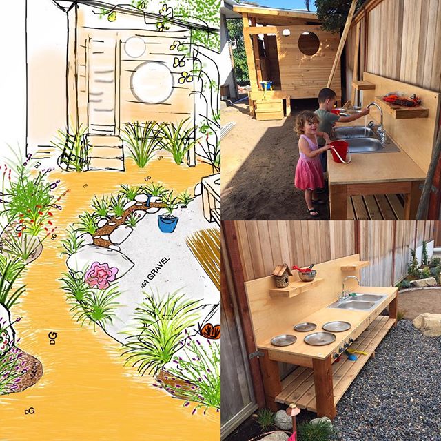 Mud kitchen and playhouse get a test run during installation. 
#gardenmagiccompany #enviroscapela #enviroscape #waterdiversion #sustainable #cedar #wood #decomposedgranite #gardendesign #drawing #landscapedesign #landscaping #HermosaBeach #SoCal #Sou