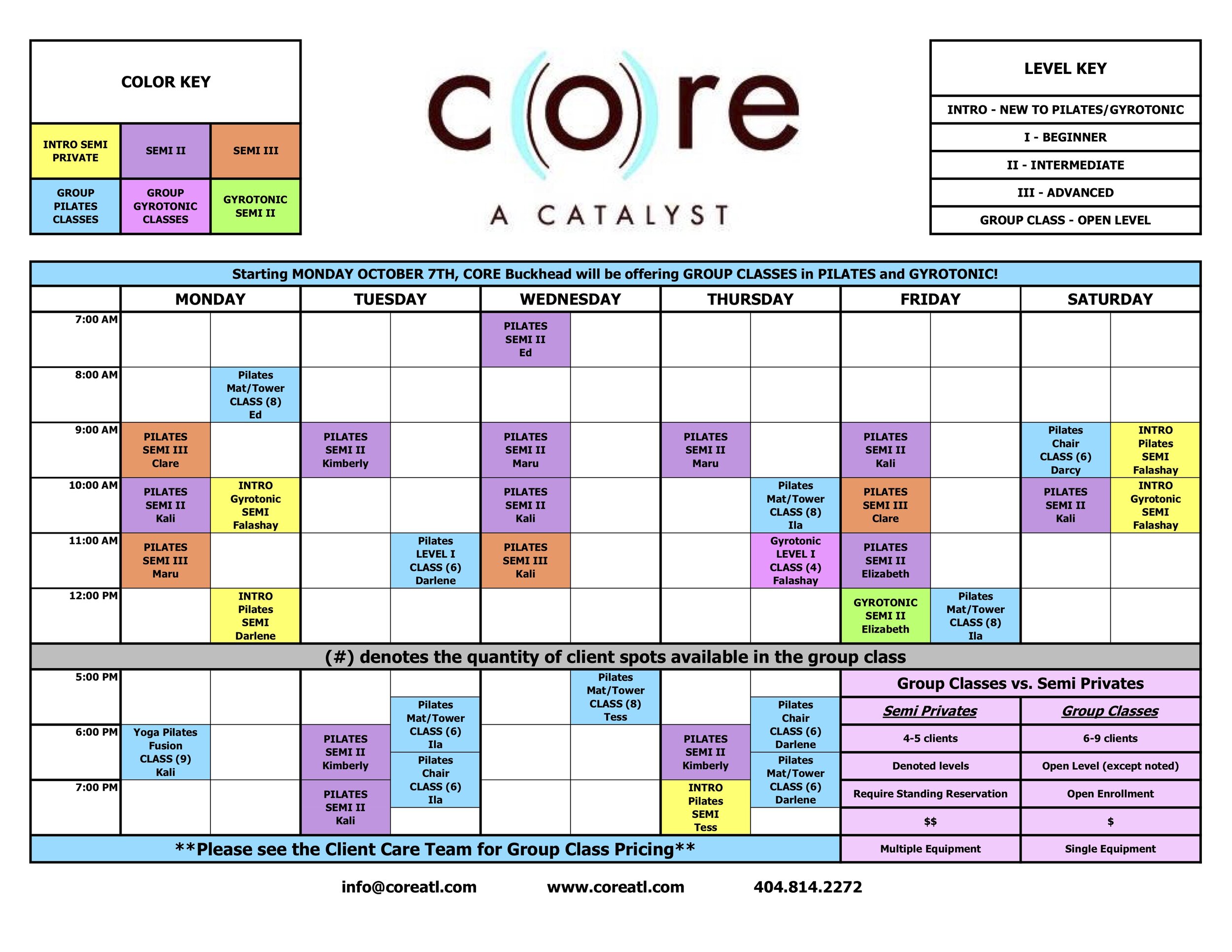 CORE Semi and Group Class Schedule. Oct 2019.jpg