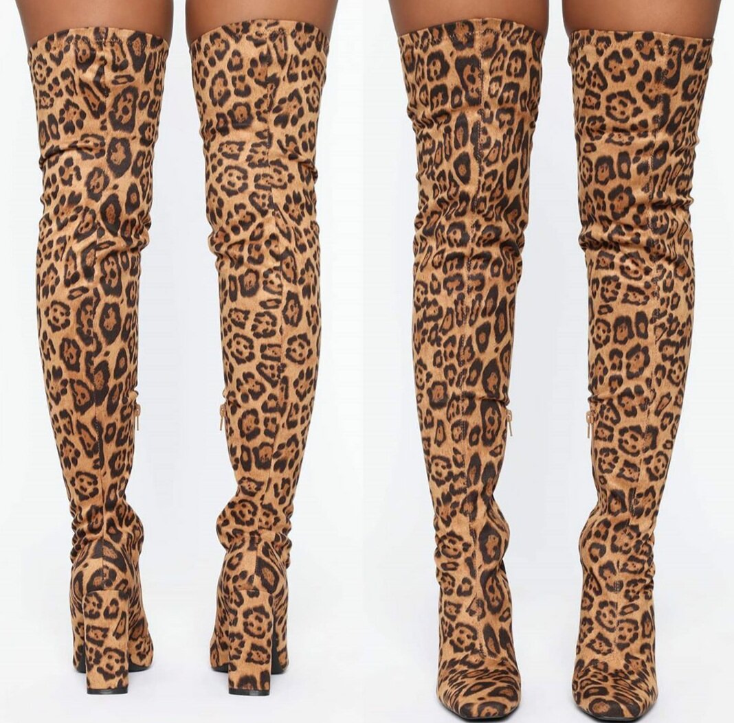 Leopard over the knee boots