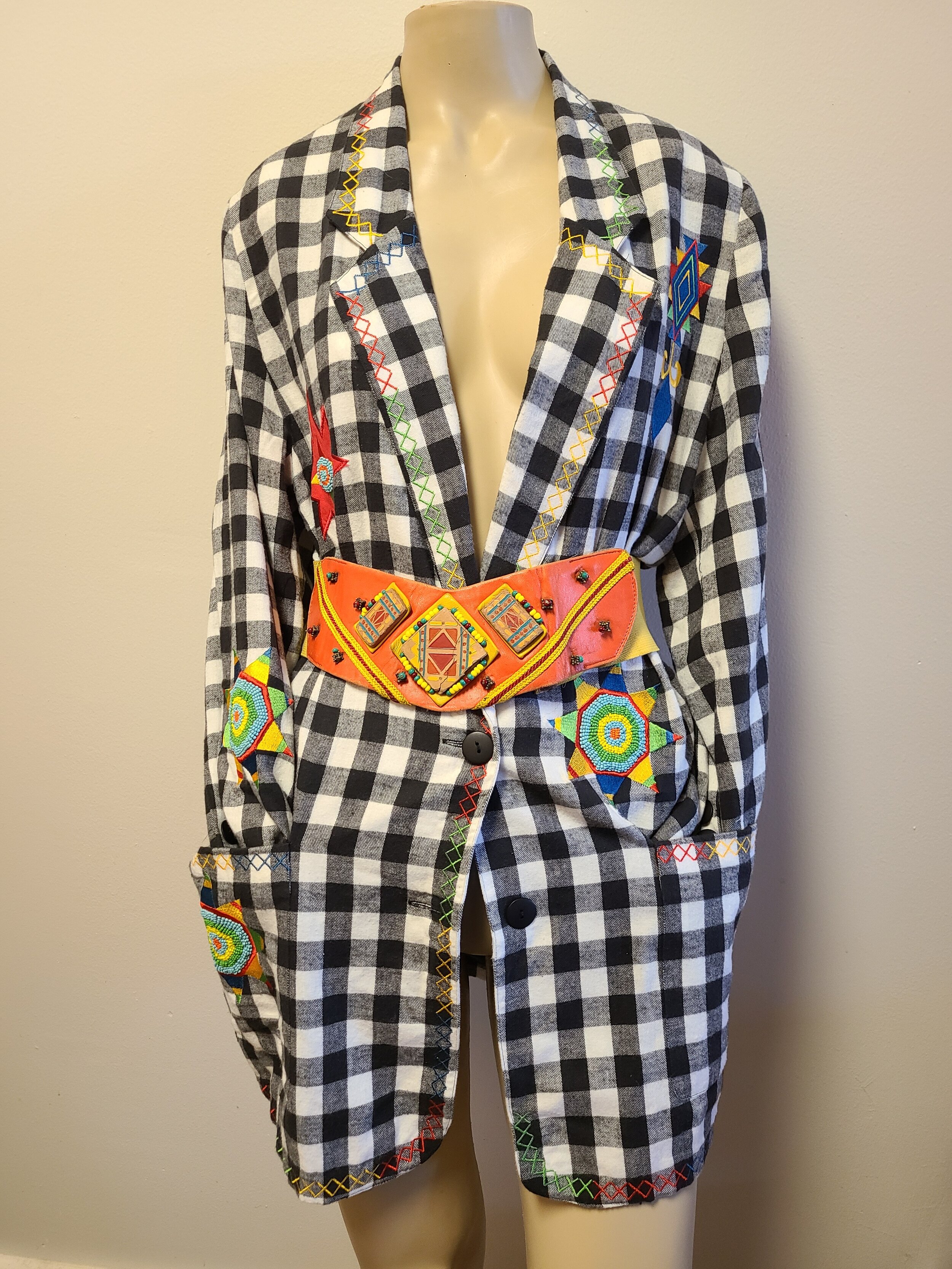 Checkered Embroidered Blazer