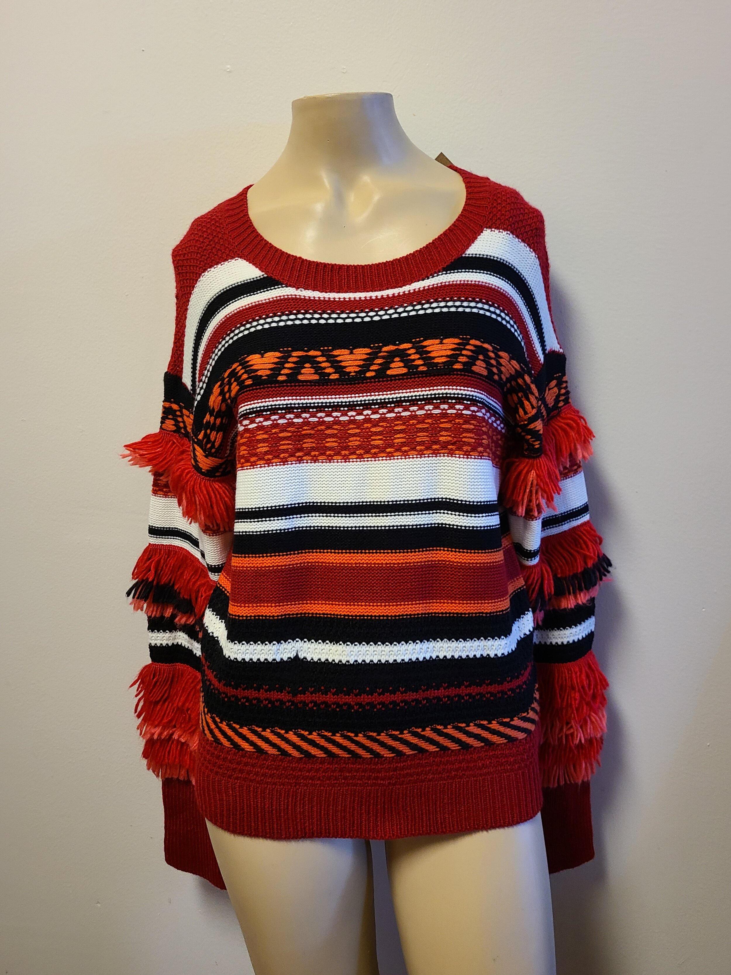 Red Shag Sleeve Sweater