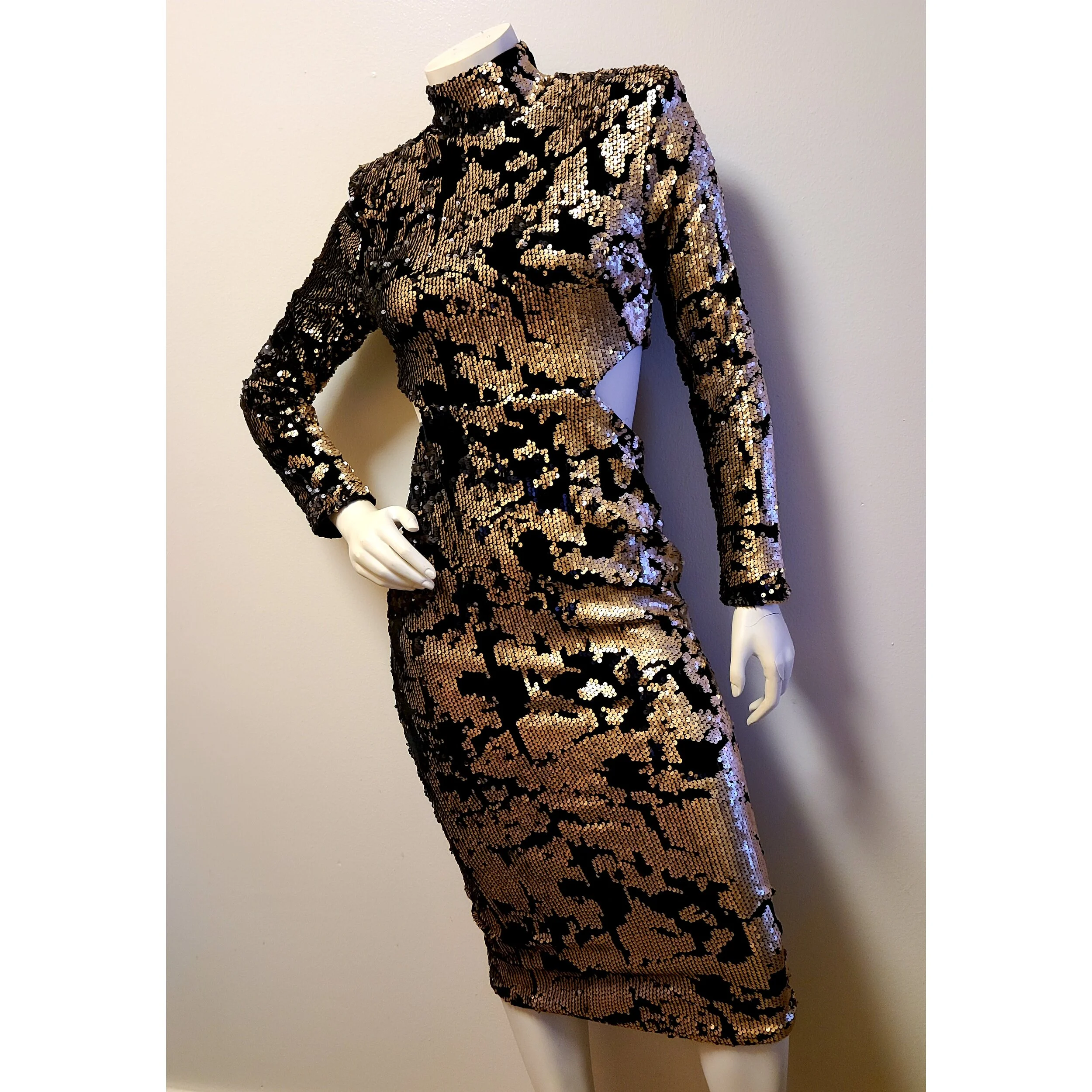 Sequin Cut Out Velvet and Gold Dress
