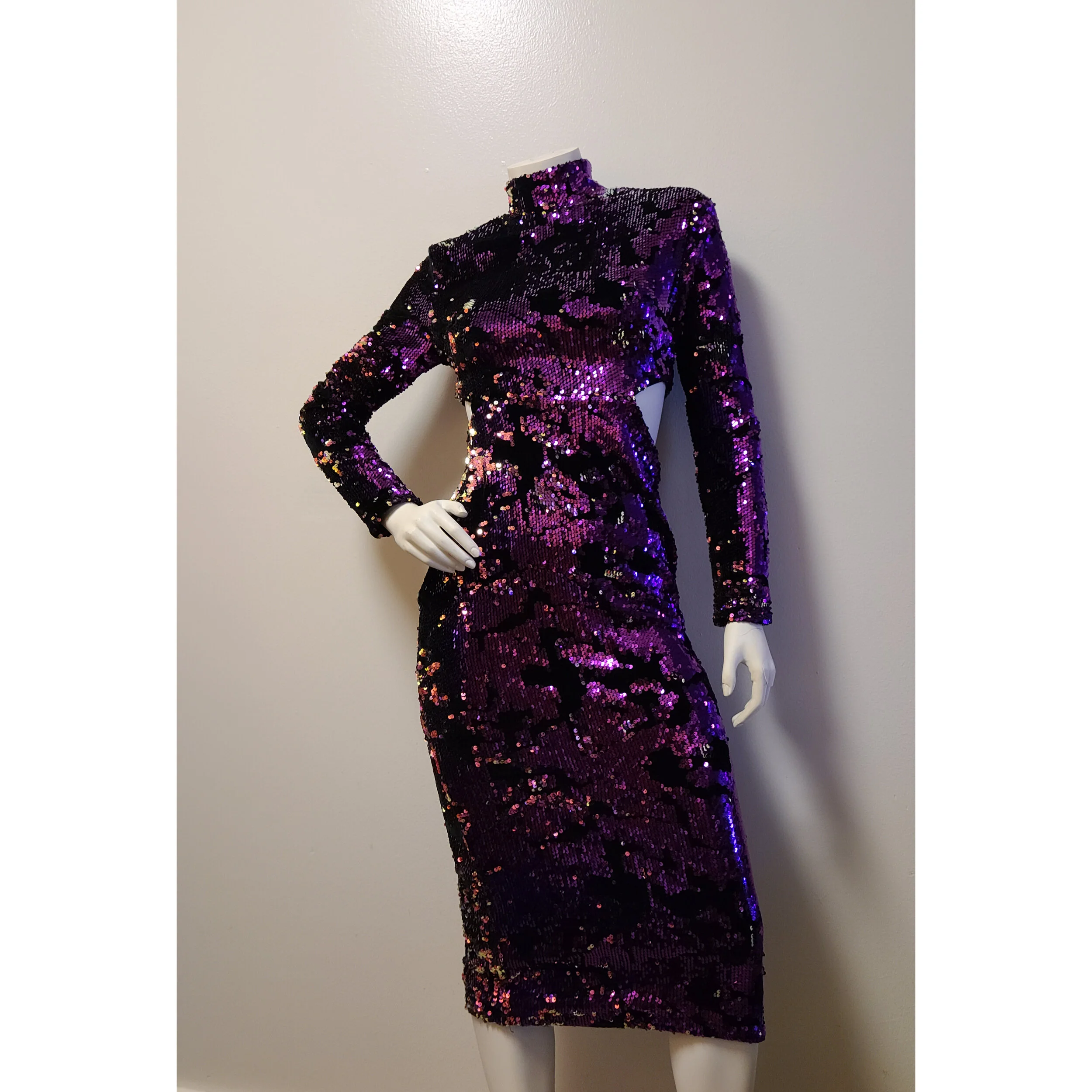 Purple Sequin Cutout Dress