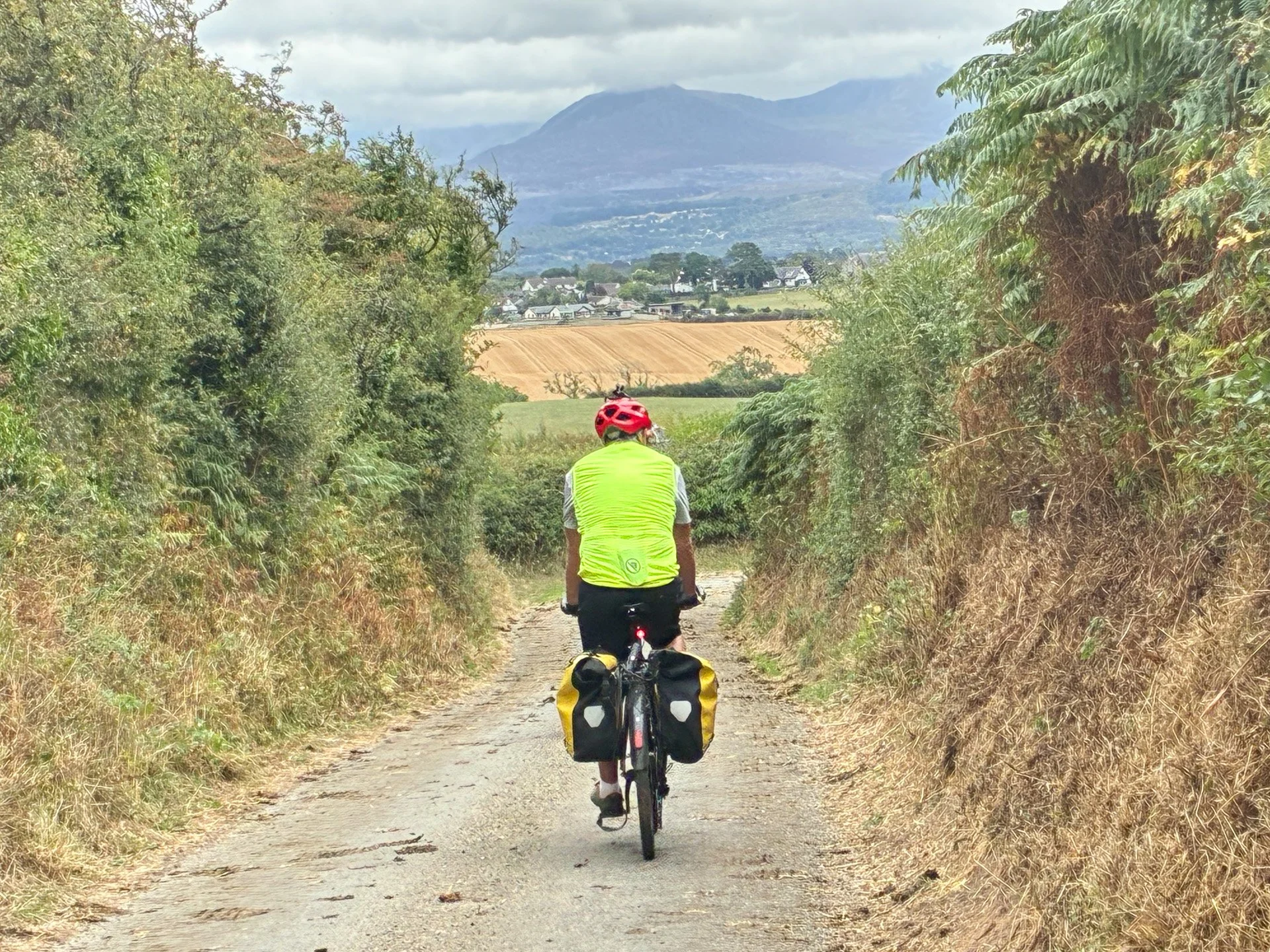 Approaching the Menai Bridge, Snowdonia behind