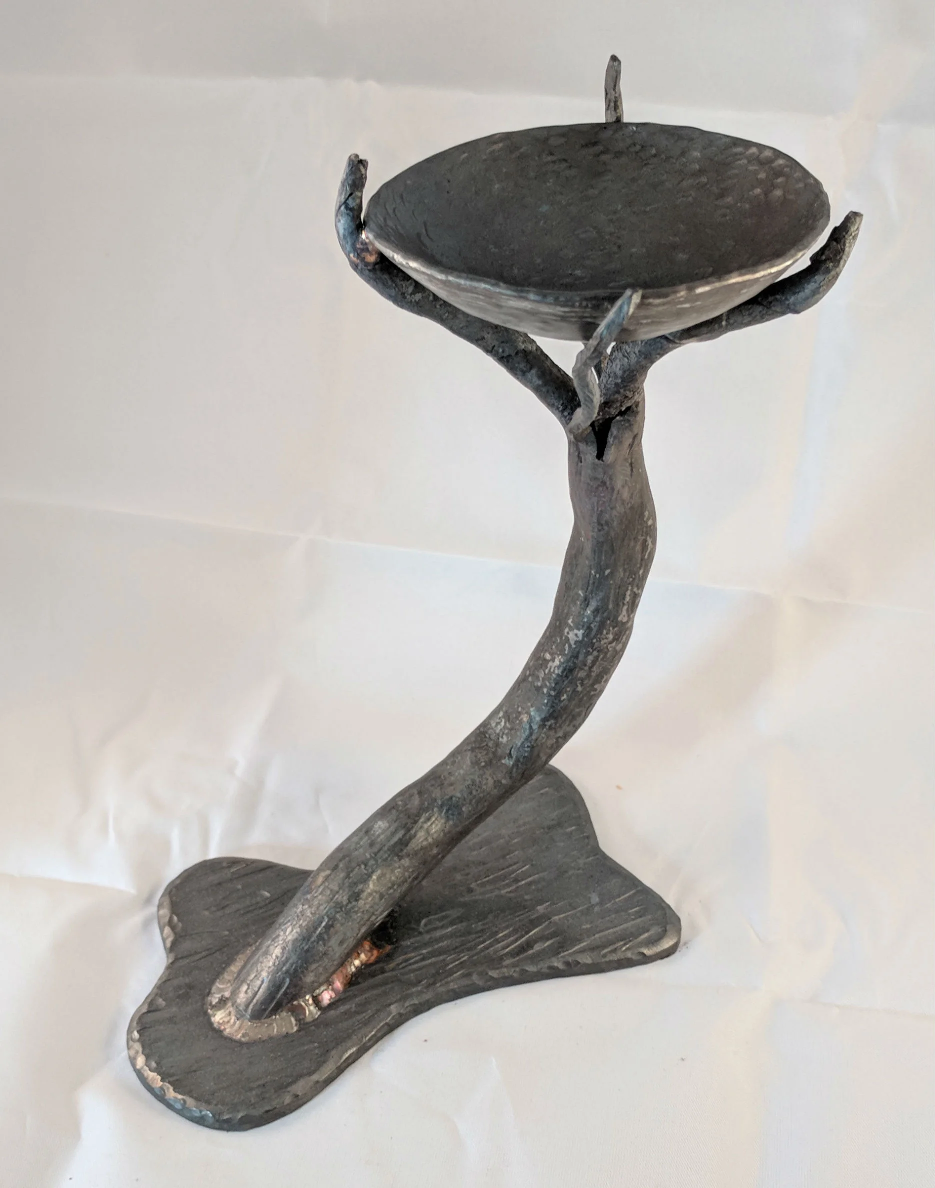 Steel Tree Supporting Hammered Bowl
