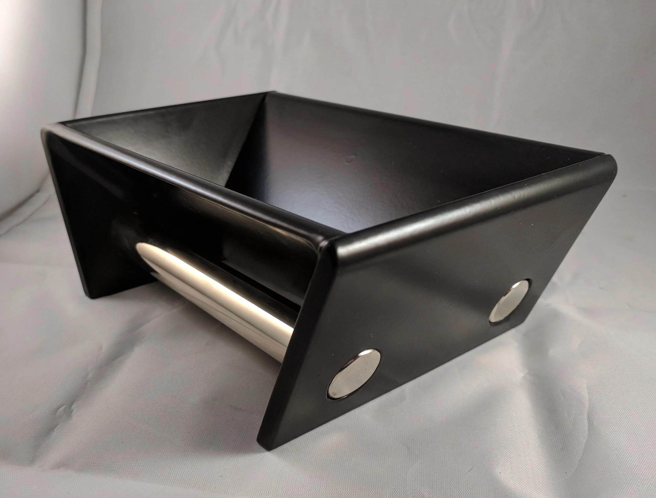 Black powder coated aluminum with brass accent bars