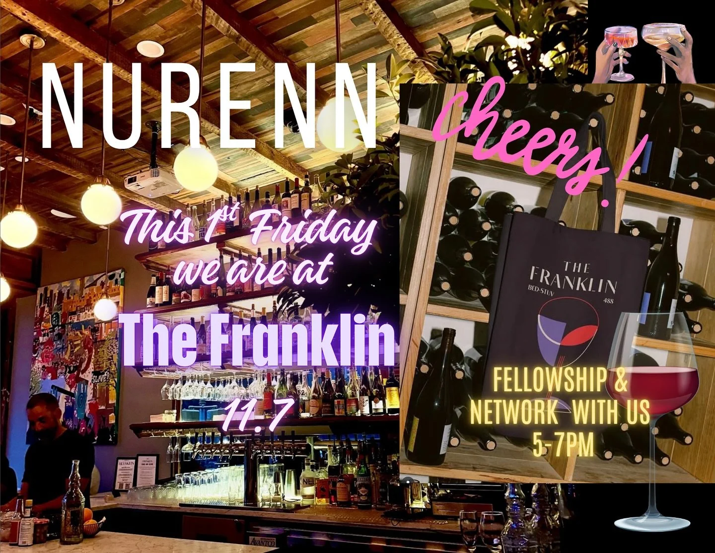 Join us tomorrow @thefranklinbk to show love and connect 5-7pm Nov. 7th Friday. No ticket or entry fee just pull up. Spread the word and see you all there. #nurenn #1stfridays #networking #blackowned