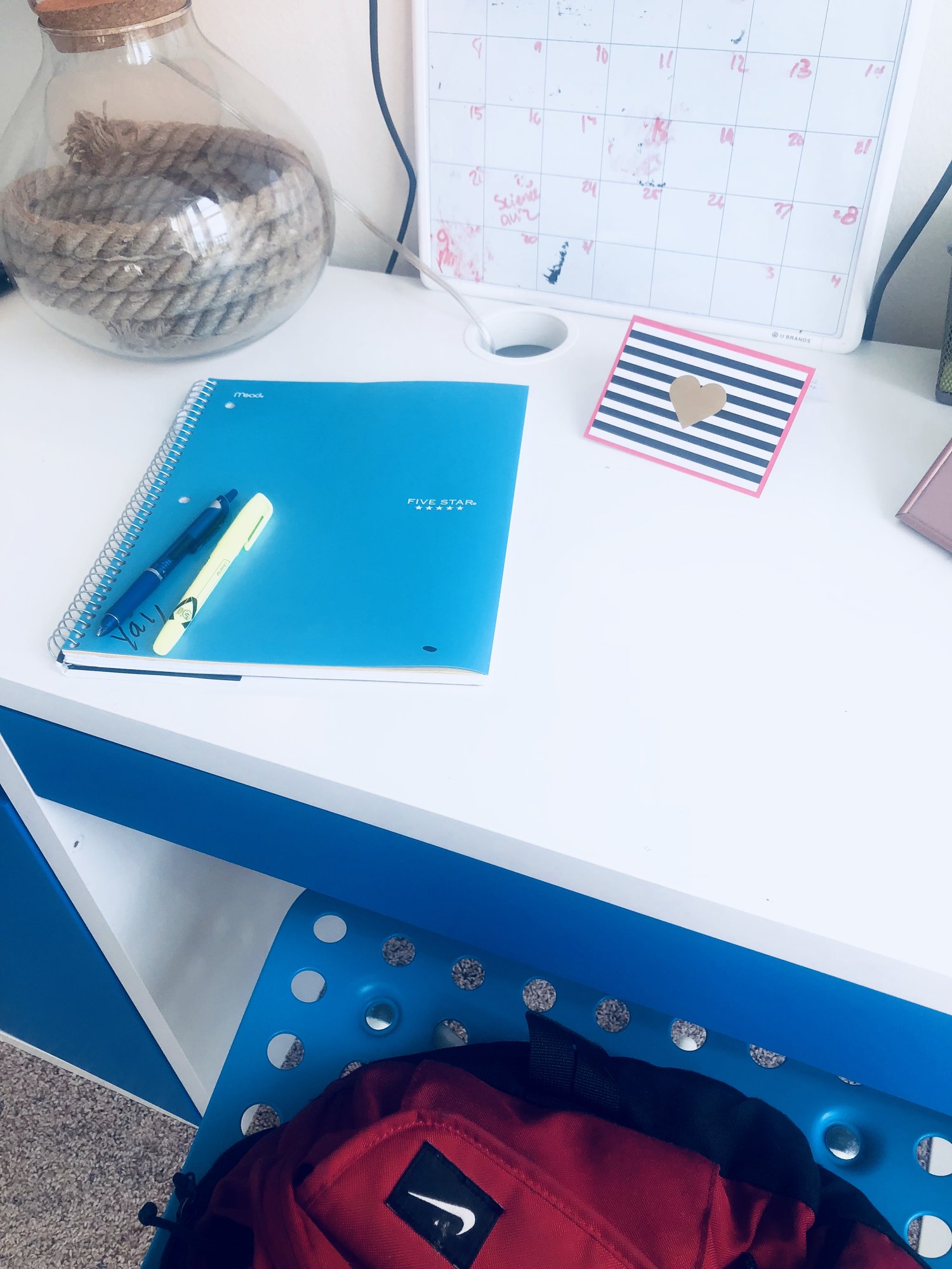 Thank you note displayed on my son’s desk