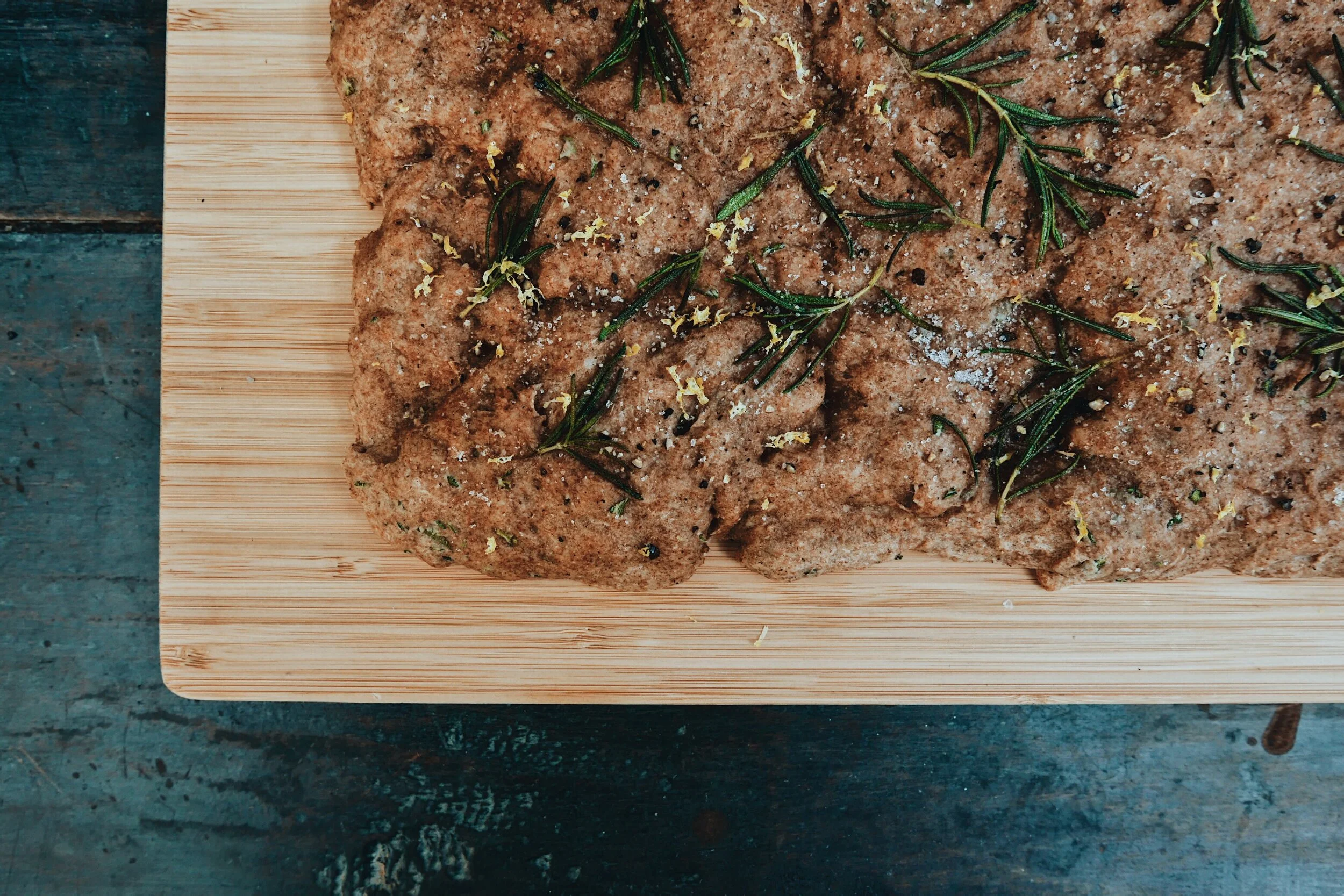rosemary flat bread with cracked pepper and lemon zest