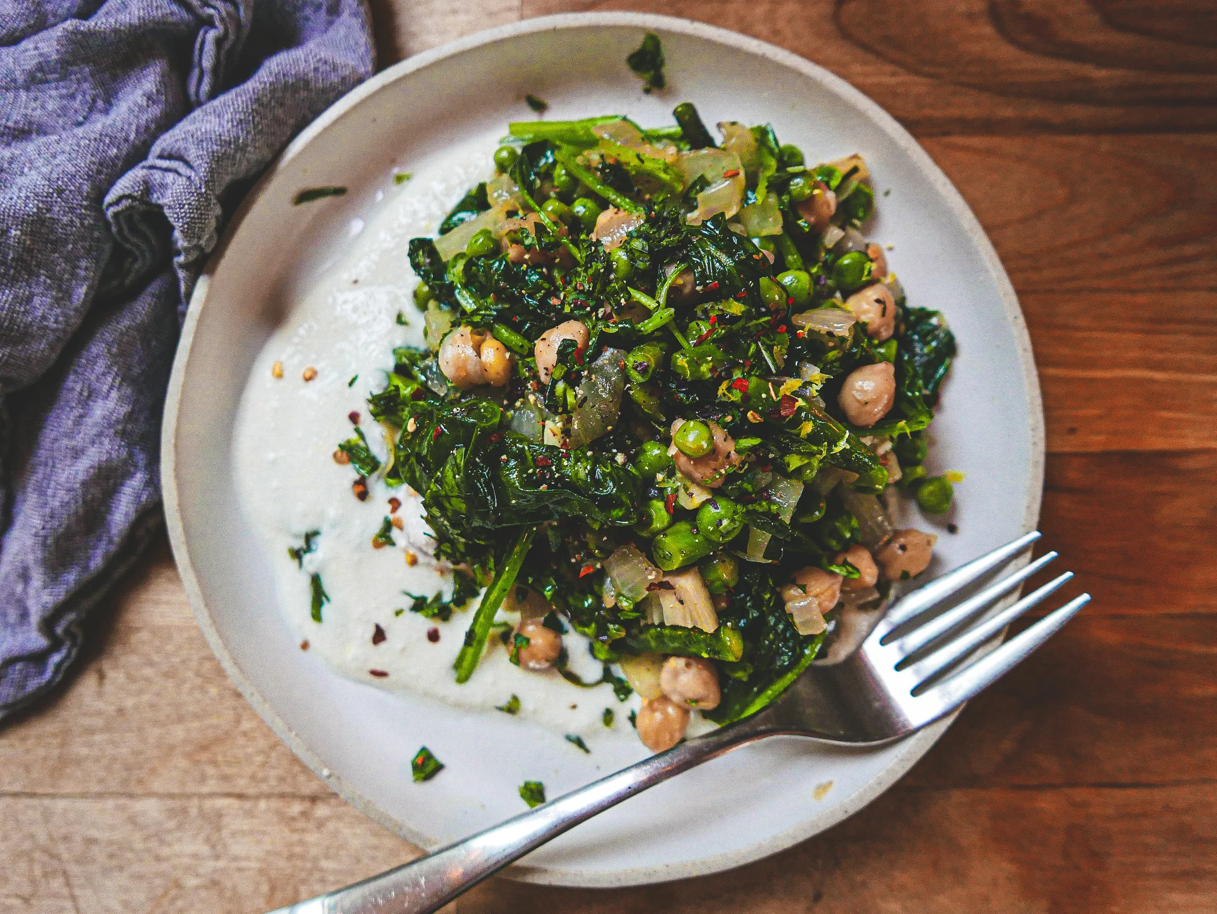 spring greens with lemon + ricotta 