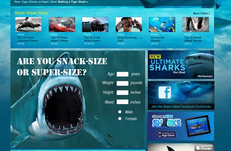 Calculate your exact calorie count on the Shark Week homepage: