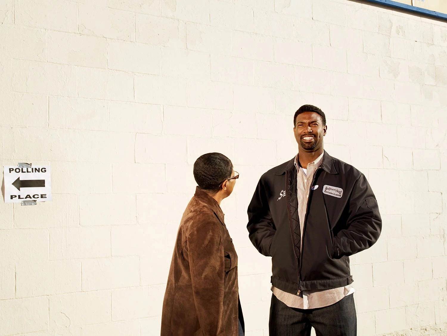Sandra Morgan and her son Robert Morgan after voting at the Greater New Jerusalem Church.
