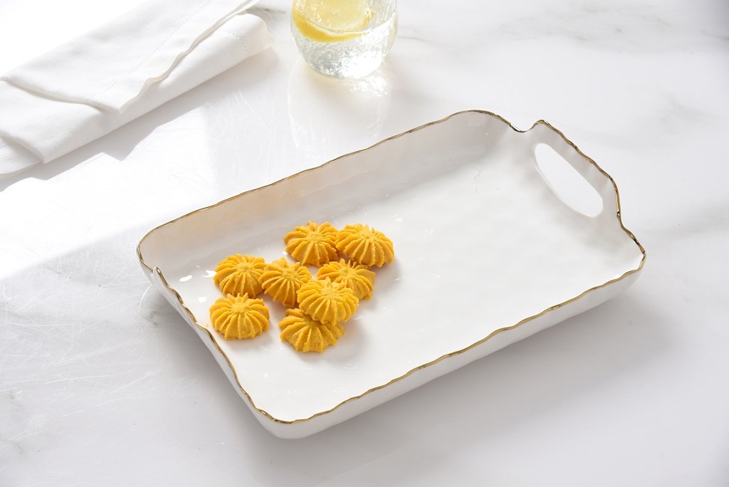 Porcelain Small Tray with Handles & Gold Trim