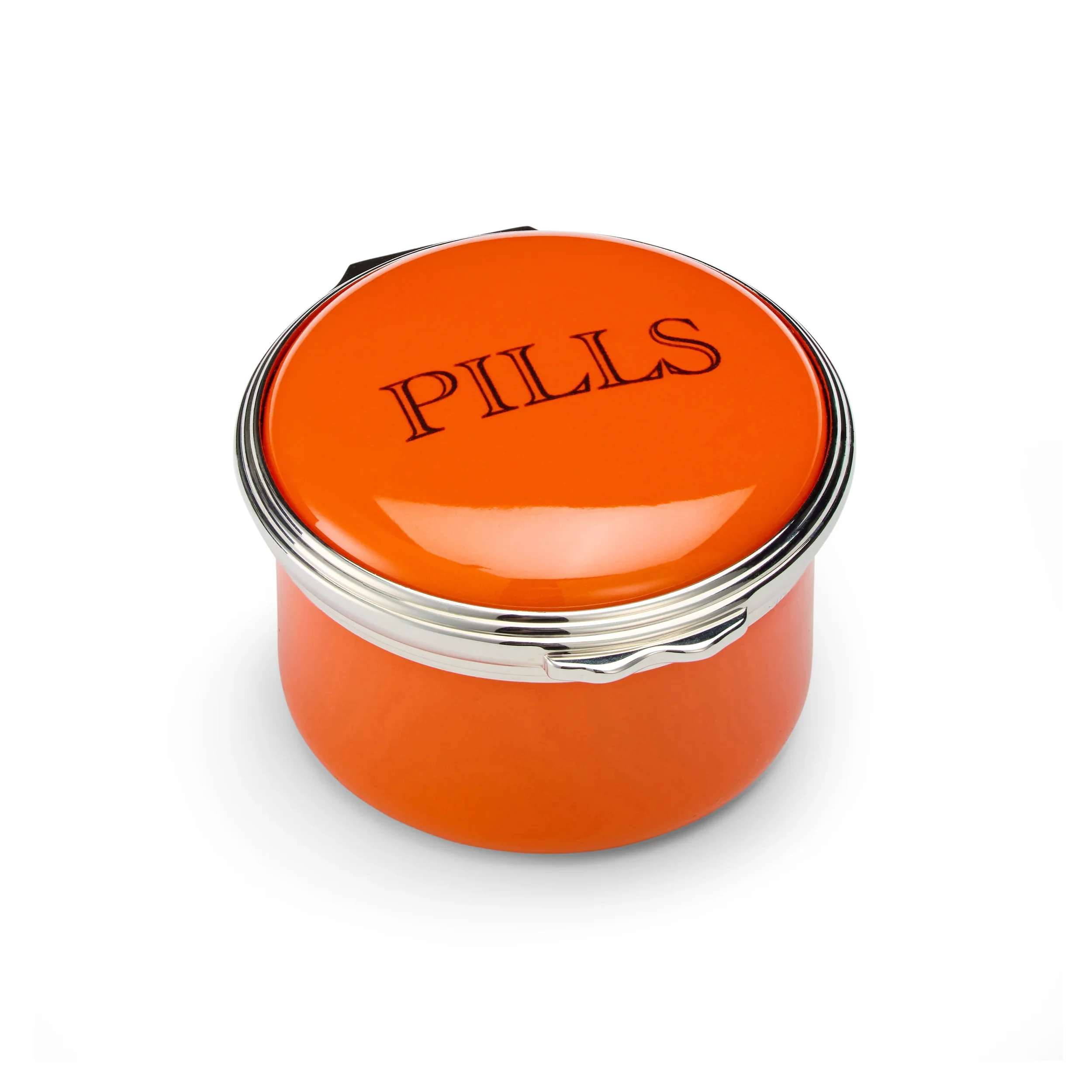 Halcyon Days Round PILLS Enamel Box - Orange