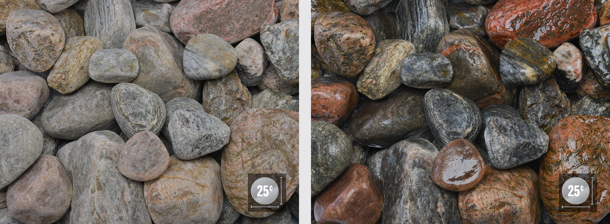 2" - 3" (Left: Dry, Right: Wet)