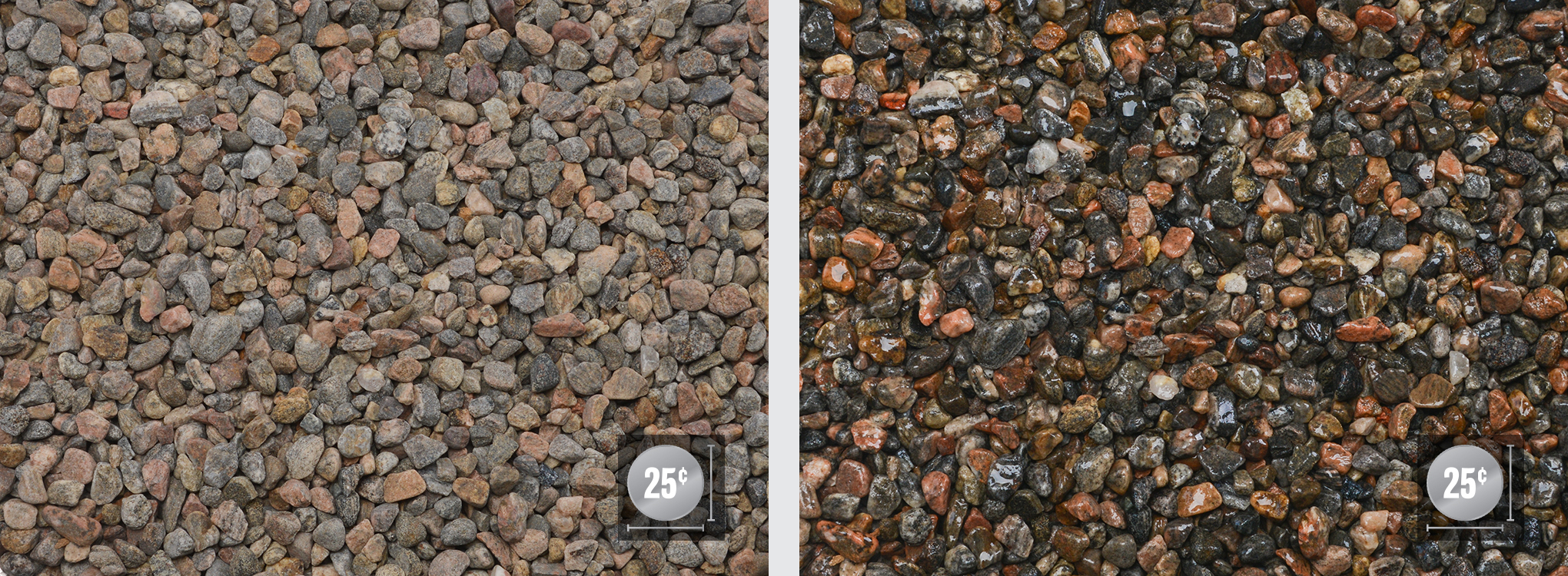 1/4" - 5/8" (6-16mm) (Left: Dry, Right: Wet)