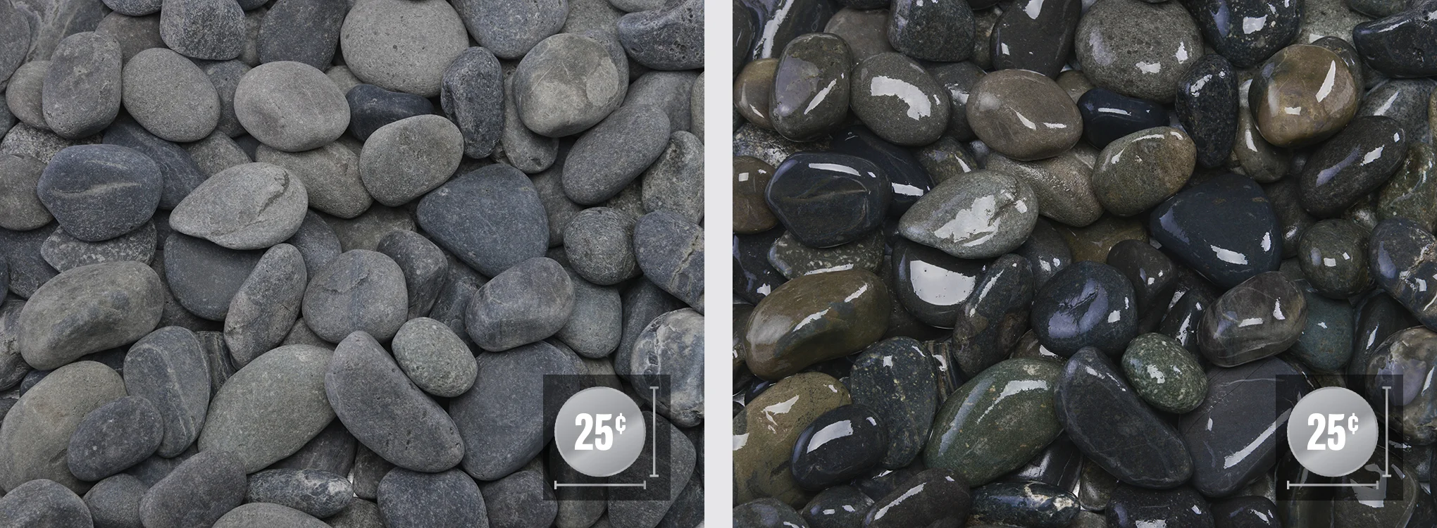 1/2" - 1" (Left: Dry, Right: Wet)
