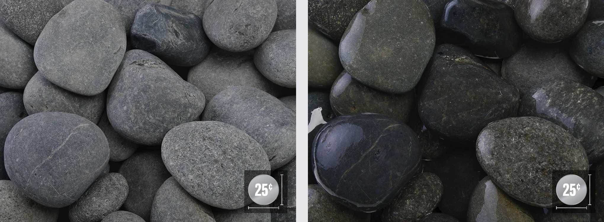 2" - 3" (Left: Dry, Right: Wet)