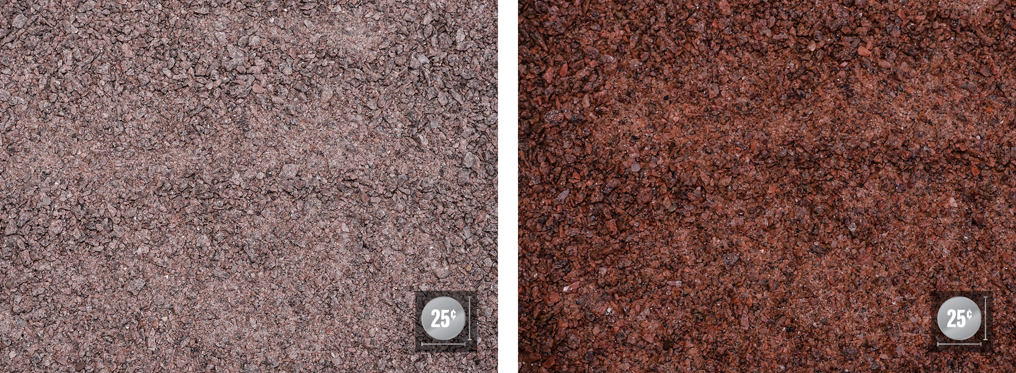 1/4" minus (6mm minus) (Left: Dry, Right: Wet)