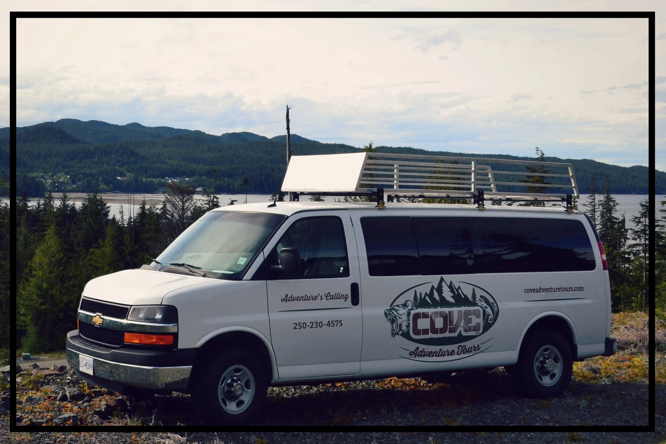 The Cove Adventure Tours van is equipped for all road conditions. It is perfect for the rough road that accesses San Josef Bay and Cape Scott Provincial Park.
