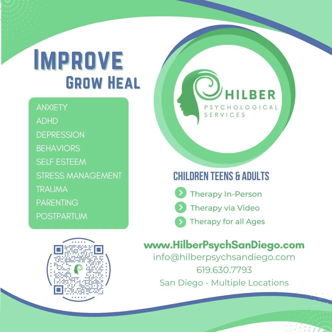 Hilber Psychological Services is a trusted mental health practice serving San Diego with compassionate, evidence-based therapy for children, teens, adults, couples, and families. Our experienced team of therapists and psychologists specializes in a v
