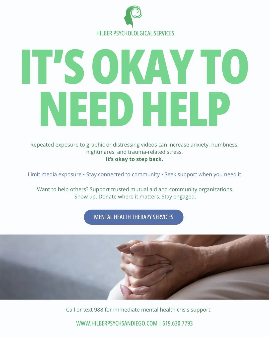 Taking care of your mental health matters&mdash;especially during these difficult times. Repeated exposure to distressing or graphic content can increase anxiety, numbness, nightmares, and trauma-related stress. It&rsquo;s okay to step back, limit wh