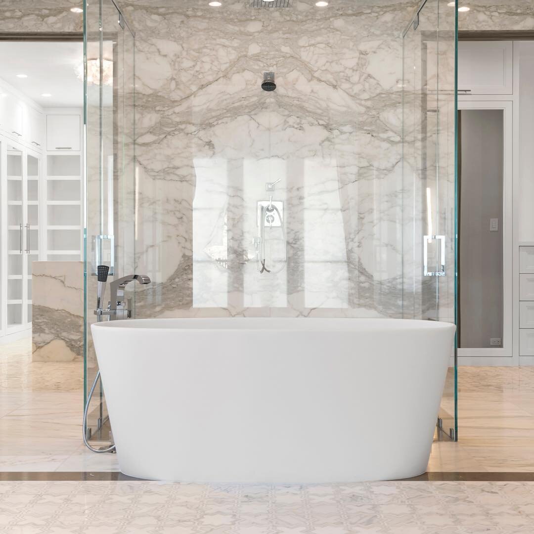 Freestanding tubs are perfect to add spa-like luxury and a beautiful functional sculpture to your bathroom.  Interior Design: @smdainc