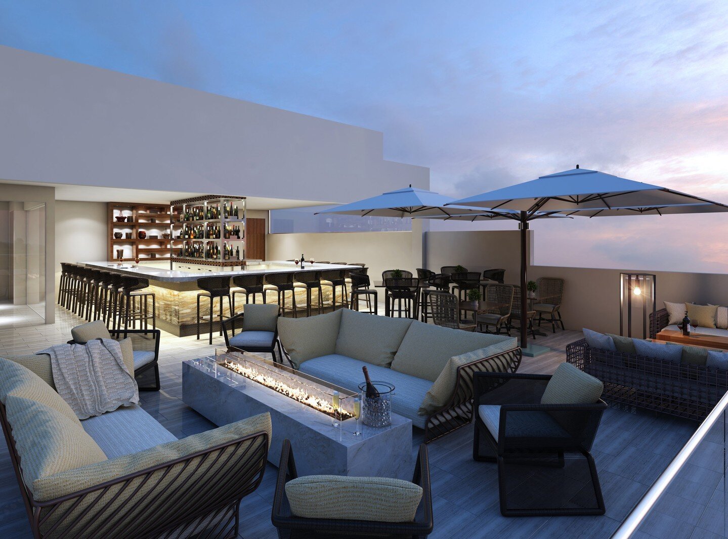 There is nothing like a rooftop lounge for that perfect cocktail.  Design: @SMDAinc
