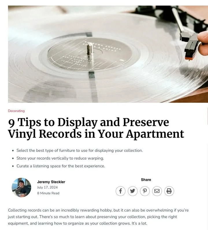 No matter the type of home you live in, displaying a large collection of vinyl records can be challenging...@SMDAinc  shared some tips with Apartment Guide .  See the full article at https://www.apartmentguide.com/blog/how-to-display-vinyl-records/