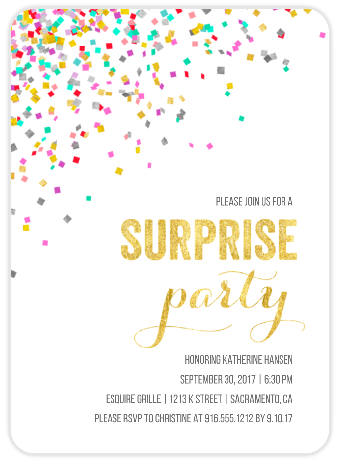 surprise birthday confetti card invitation