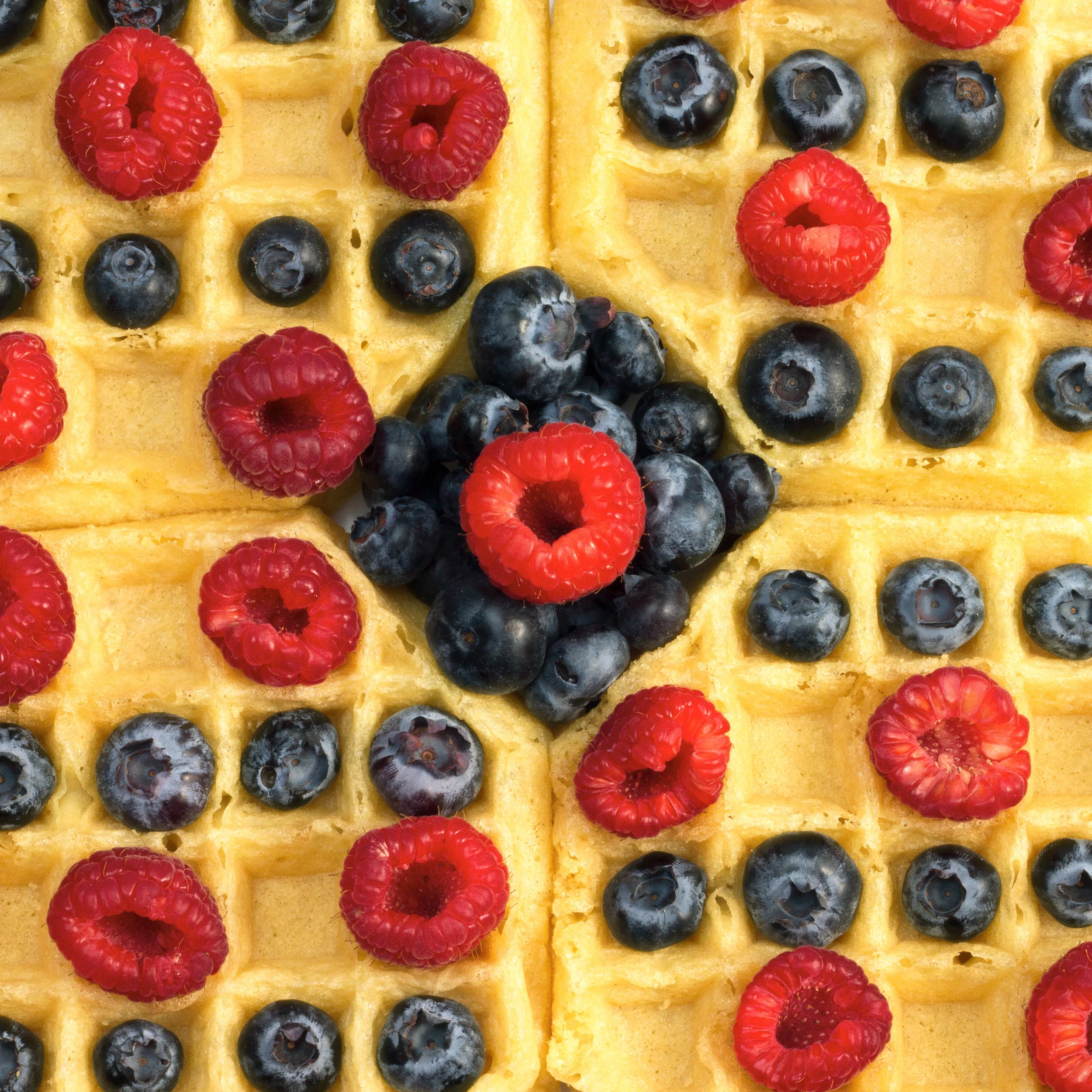  Eggo waffles, blueberries, and raspberries.&nbsp; 