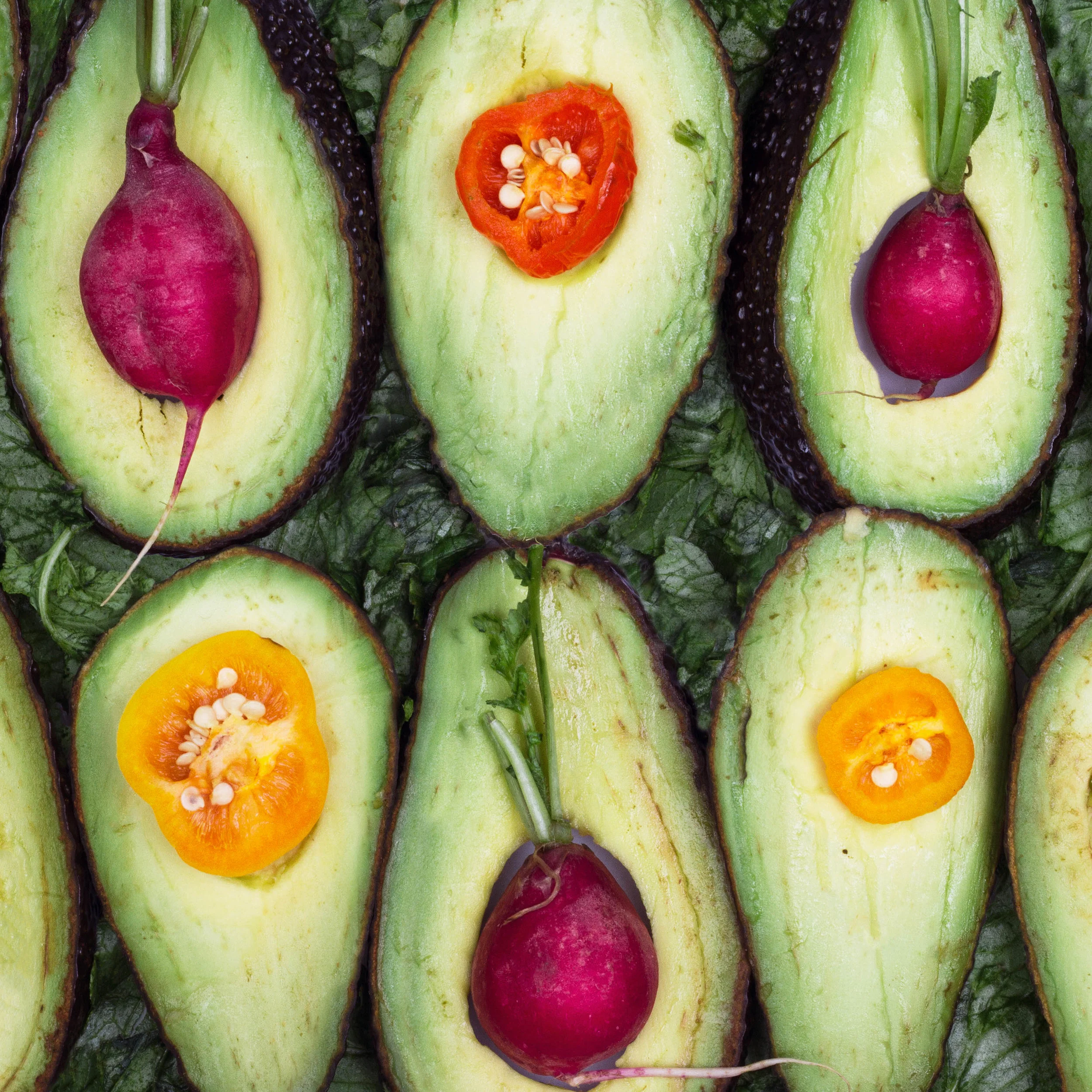  Avocado, radishes, and peppers. 