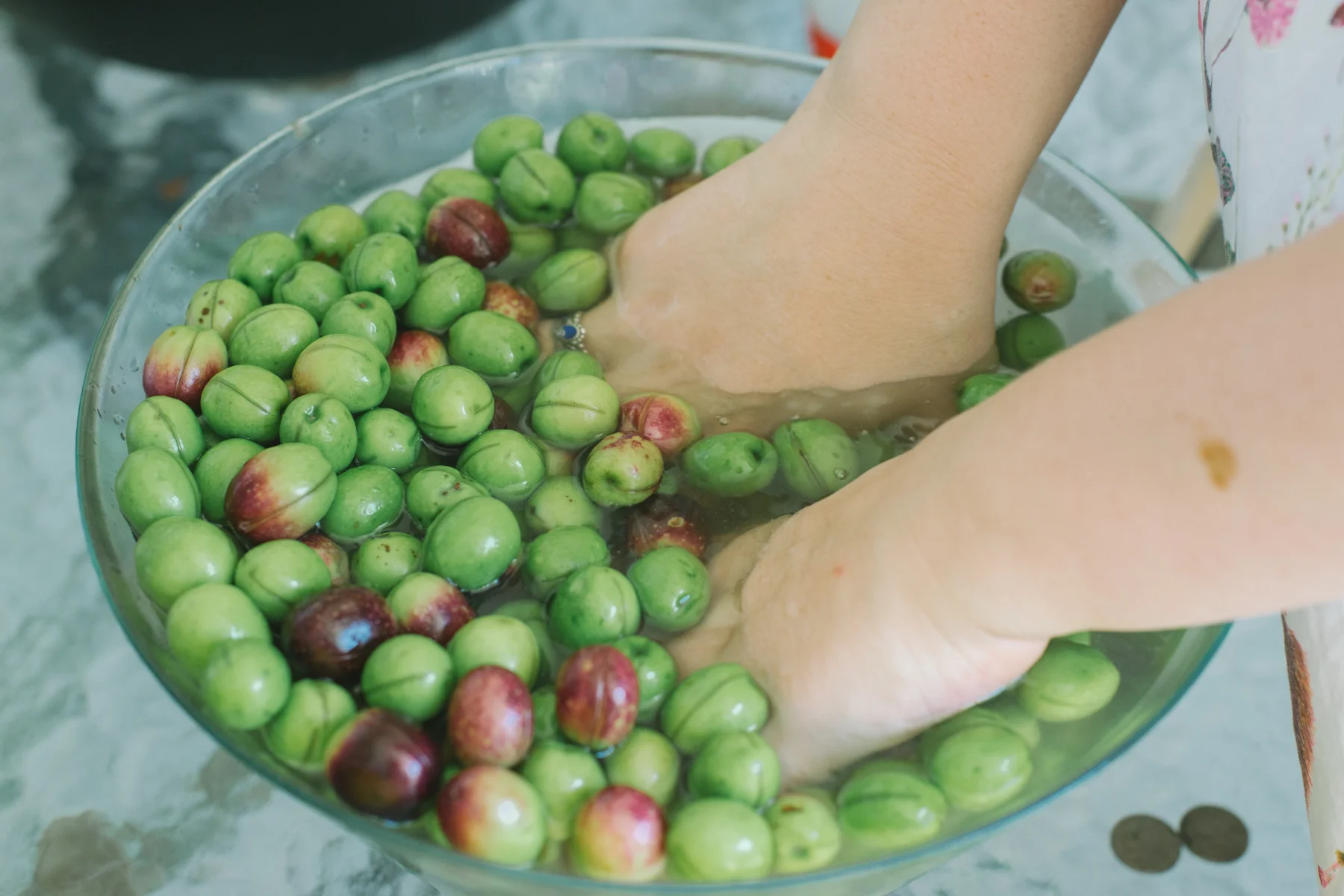 Sliced olives receiving a massage from Lucinda
