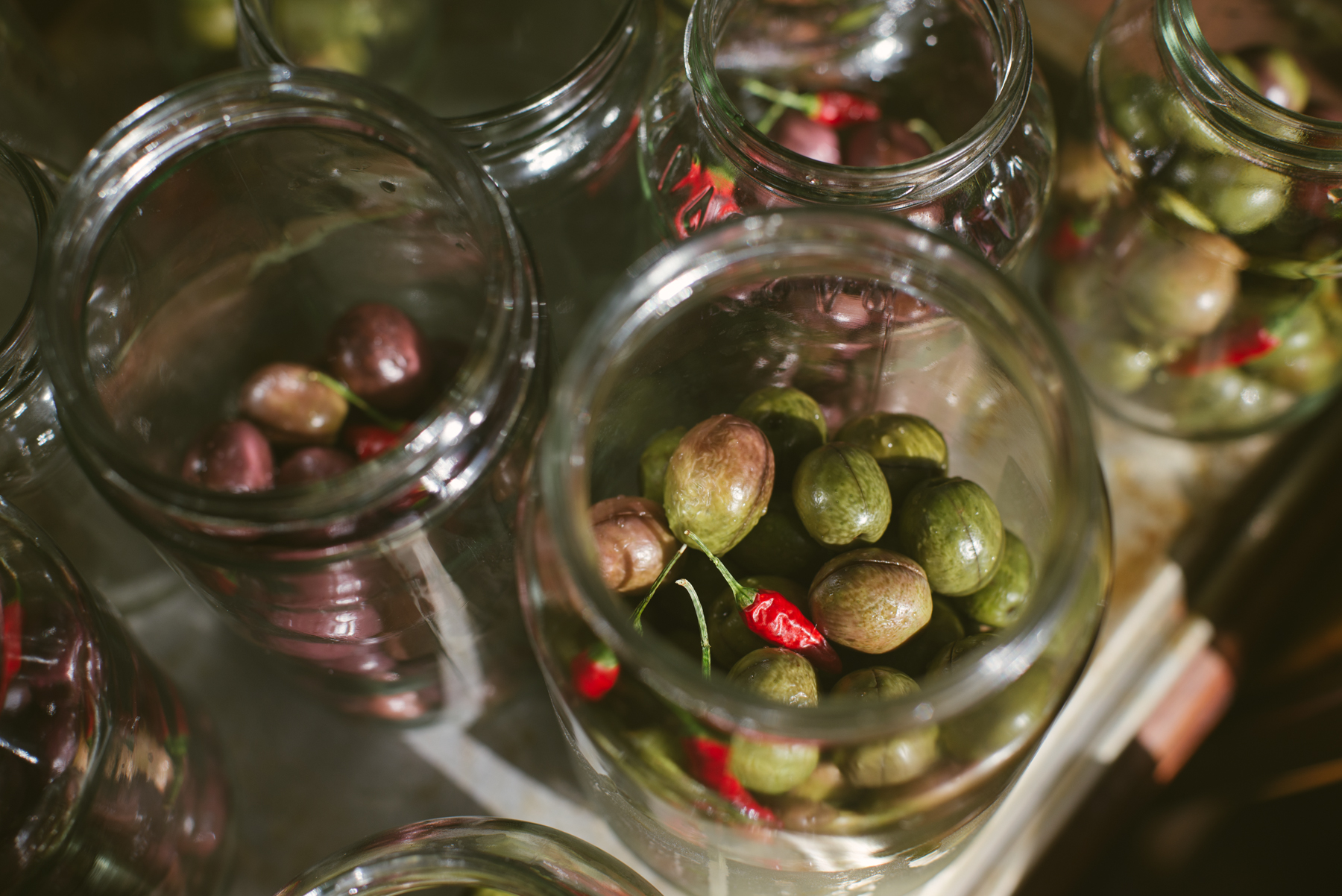 We filled half the jars, then added chillies, oregano and garlic (which Eunice kindly ran out to IGA to get).
