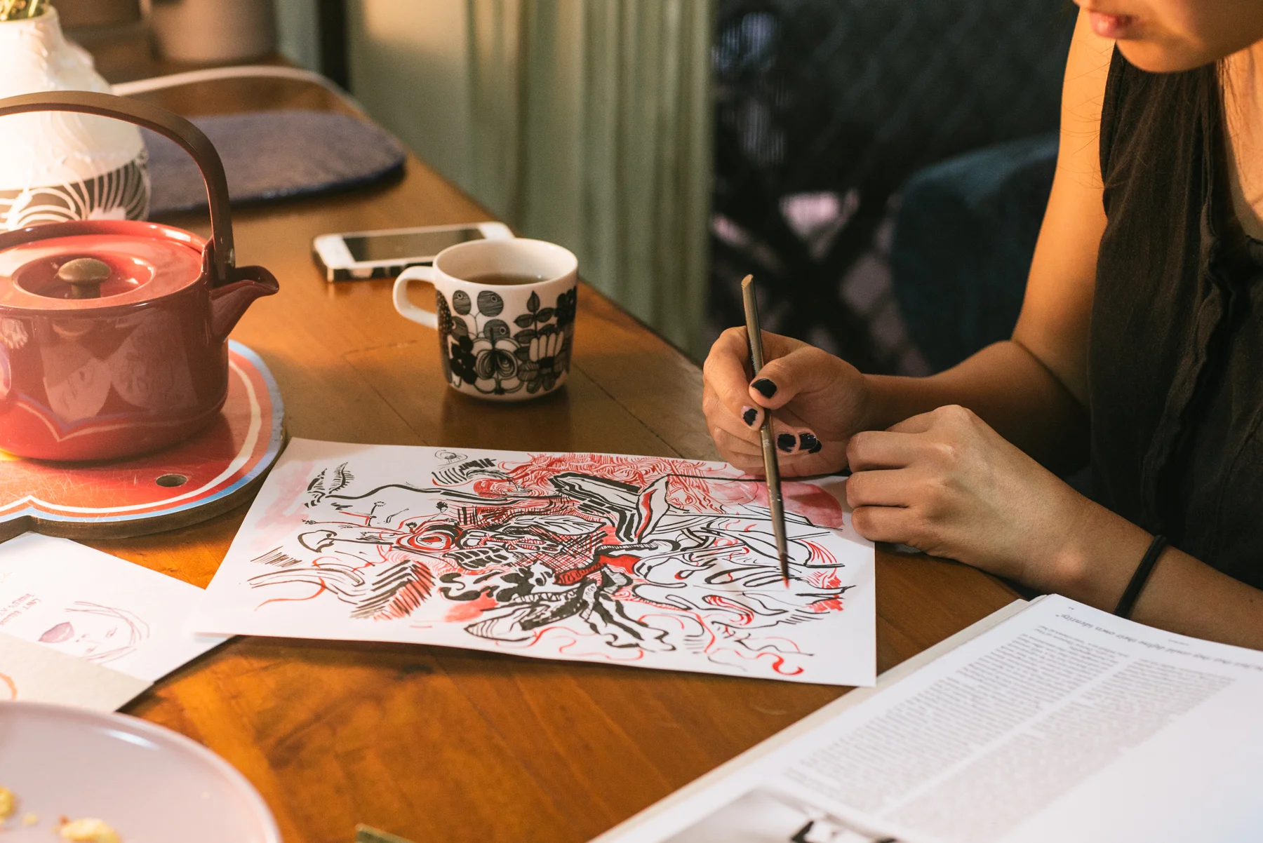 Alice started off with the gypsophila and a brush pen, then progressed to watercolour and a brush.