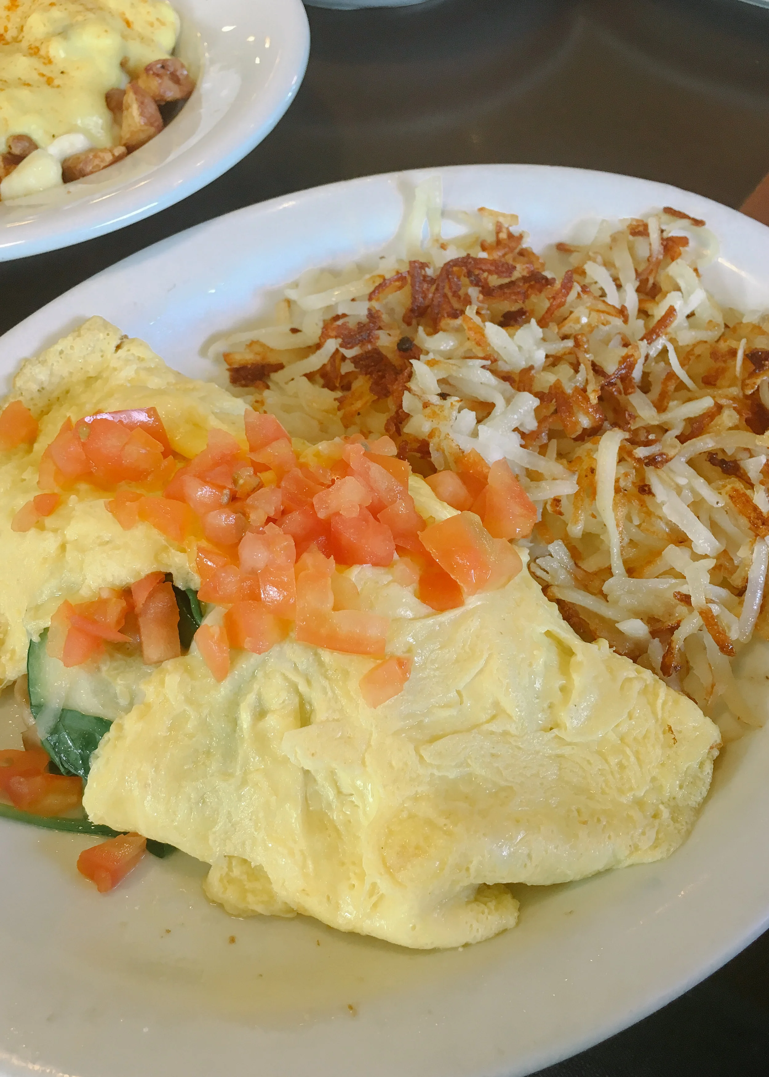 Veggie omelette and hash 