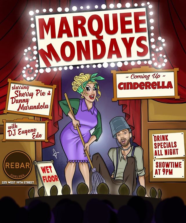 Marquee Mondays Presents &ldquo;Cinderella&rdquo; Monday April 15th 9pm #fun 💃🏻@misssherrypiexo  @dannyandanchor &amp; Dj @djeugene_edo 💙#marqueemonday #musicals #ghost#showtunes #musicalmondays #dragqueen #dragshow  #showtime #performance #livepe