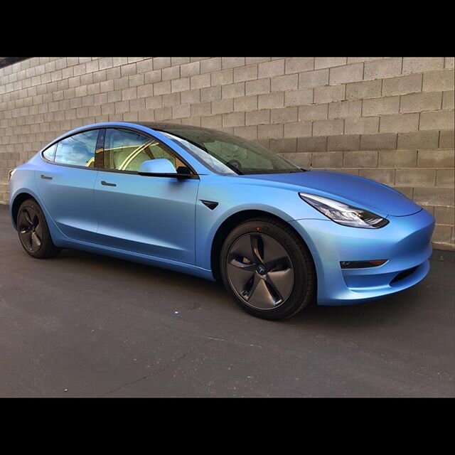 This week brought us this brand new Model 3 &bull; full color change in @adgraphics_na matte metallic powder blue &amp; chrome blackout in satin black  #Tesla #teslamodel3 #teslamotors #TSLA #teslamotorsclub #teslalife #tesla #teslamodels #teslamodel