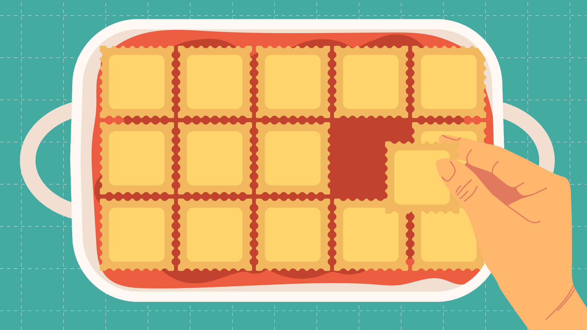 Illustration for The Takeout article, “If you can shingle ravioli, you can make lazy lasagna”