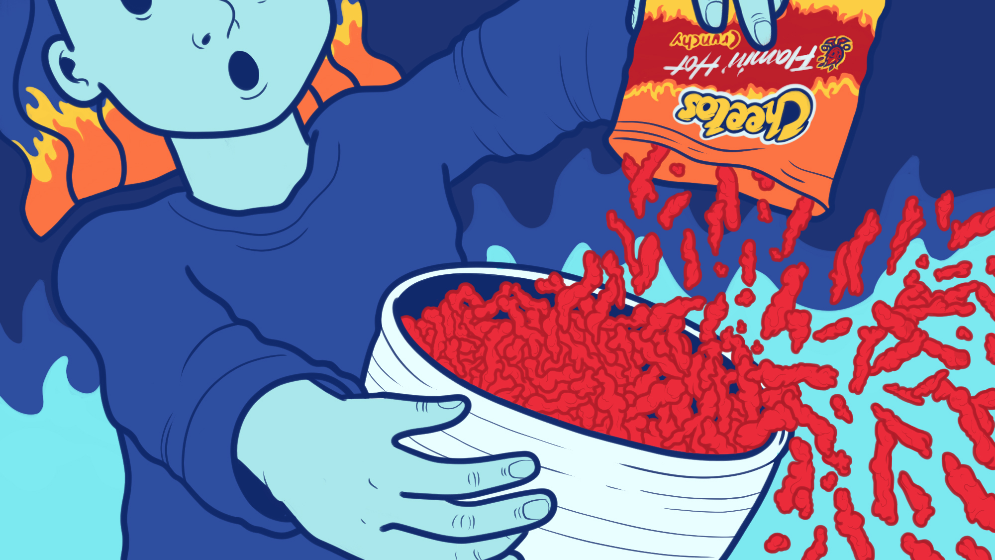Illustration for The Takeout article, “ I tried very hard to cook with Flamin' Hot Cheetos ”
