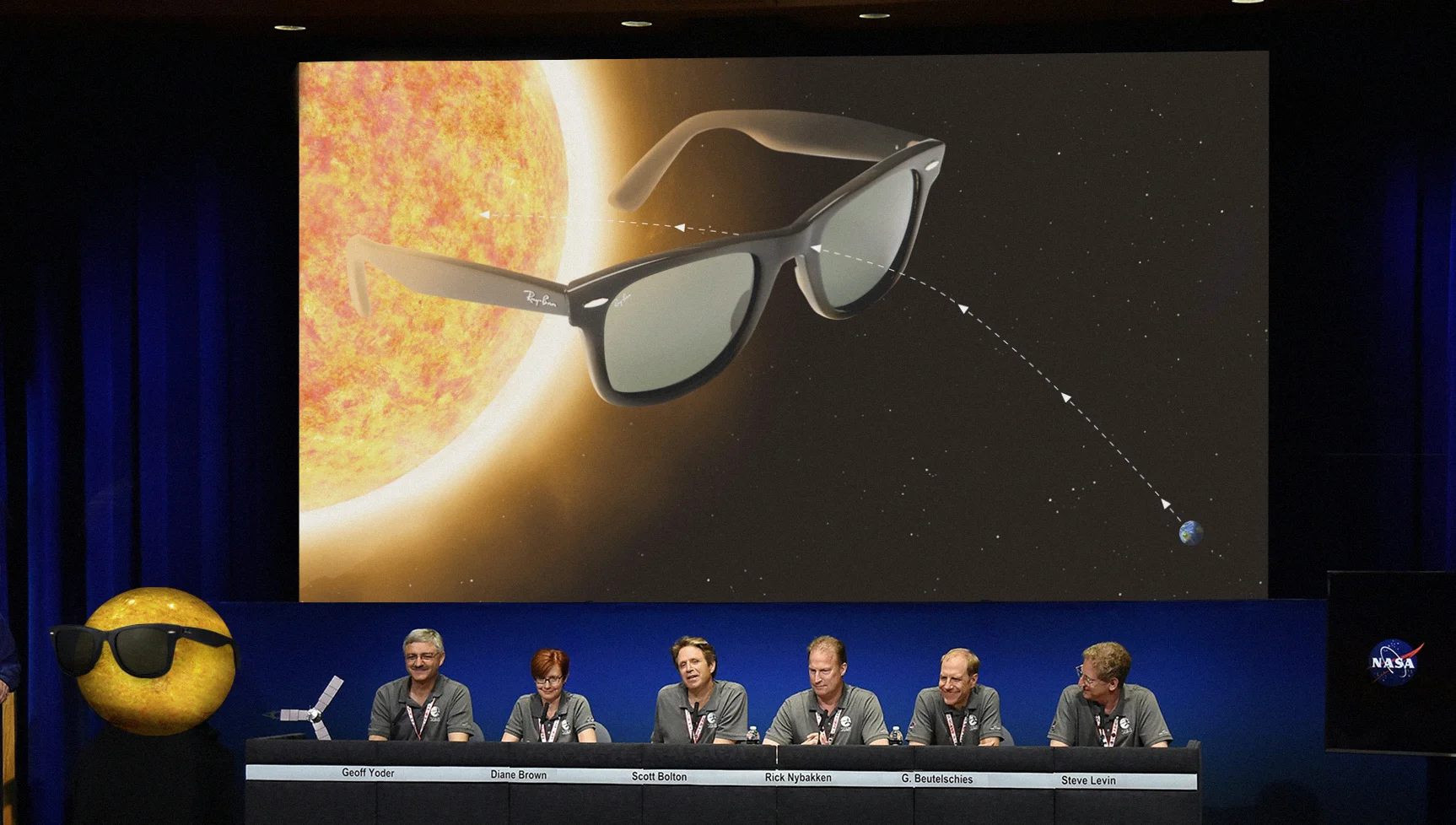 Photoshop composite for The Onion article, “NASA Announces Plans To Place Giant Pair Of Shades On Sun”