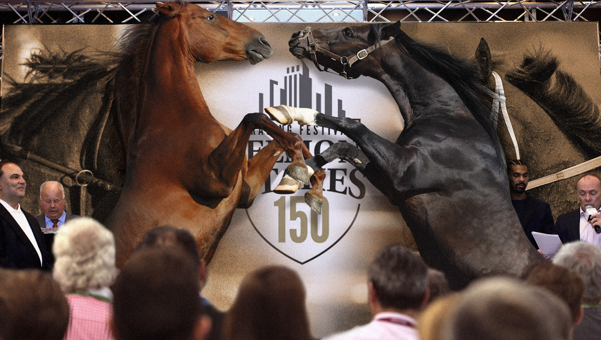 Photoshop composite for The Onion article, “Justify, Bravazo Get Into Skirmish During Belmont Stakes Weigh-In”