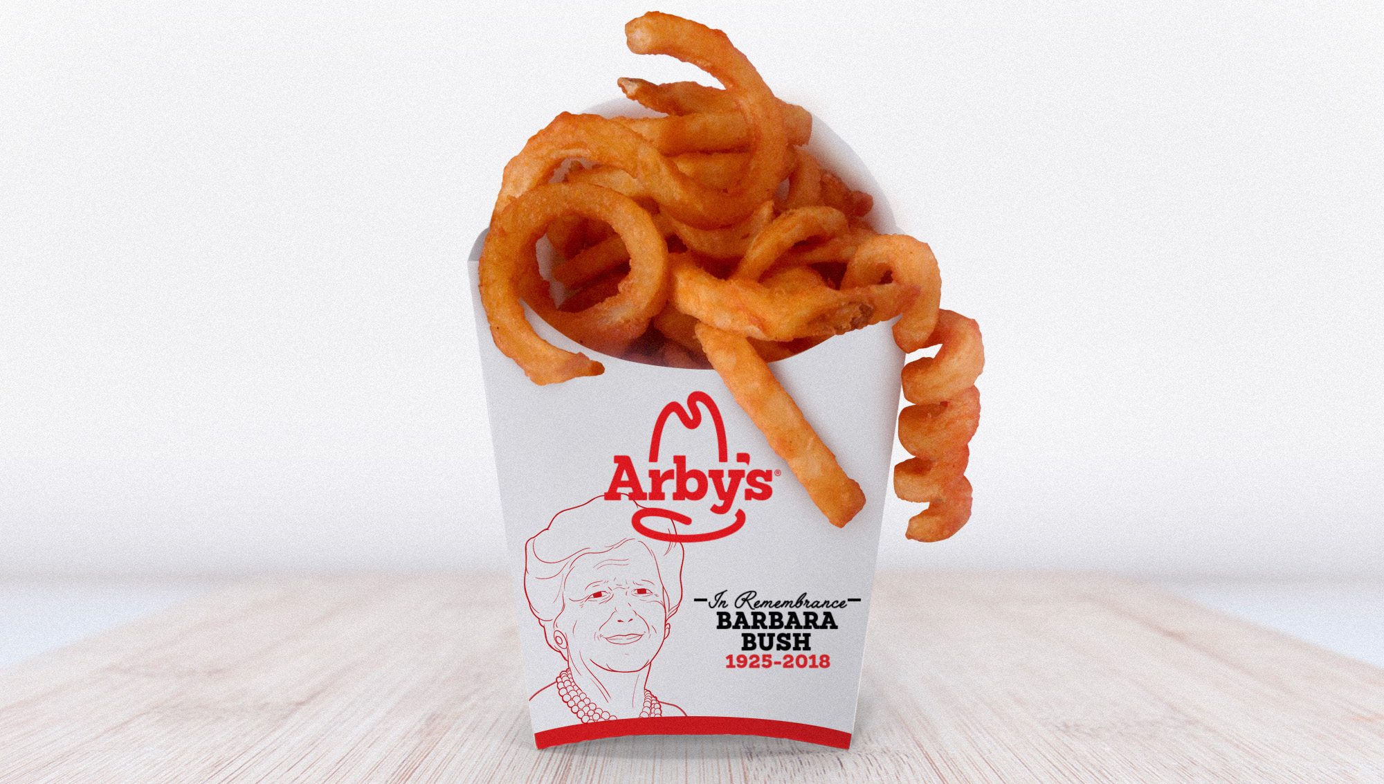 Photoshop composite for The Onion article, “ Arby’s Releases Barbara Bush Tribute Edition Curly Fries ”