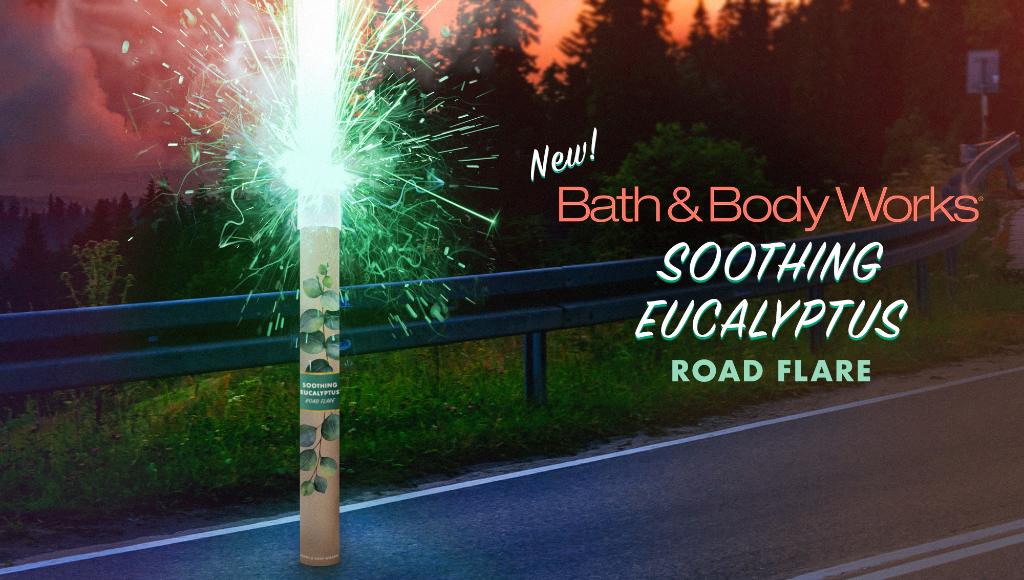Photoshop composite for The Onion article, “Bath & Body Works Unveils New Soothing Eucalyptus Road Flare”
